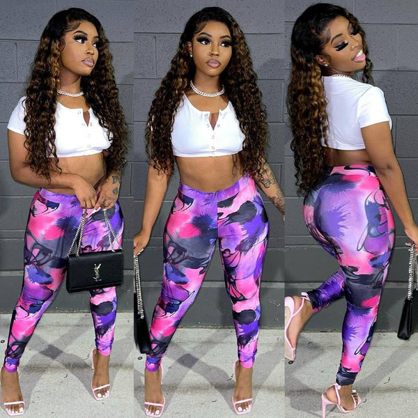 Fashion Casual Printed Skinny Women Pants Pencil Leggings